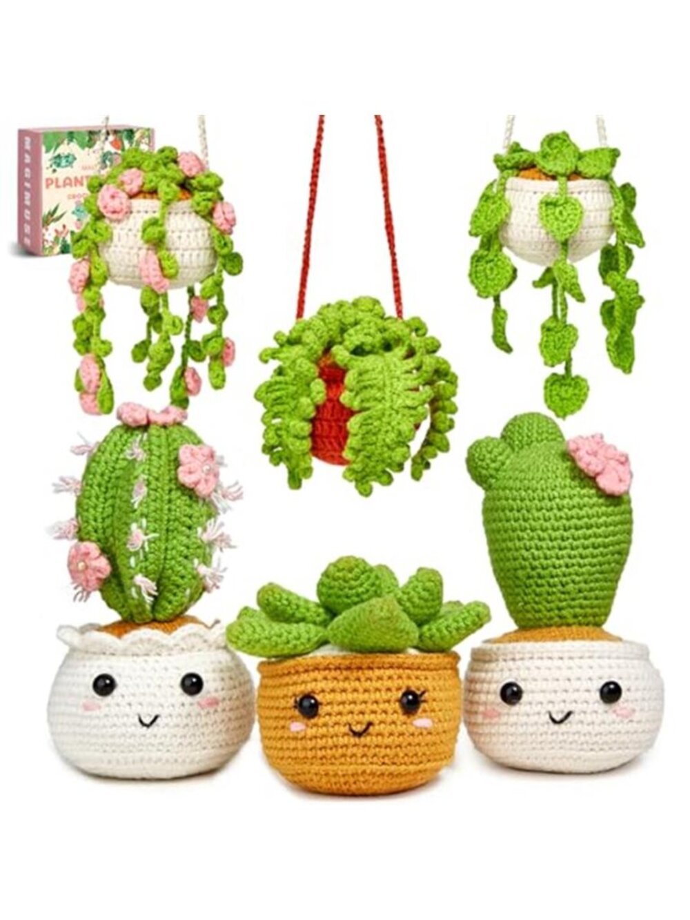 Crochet Kit Beginners Starter Set Amigurumi Plants 6 Pack Video Tutorial DIY